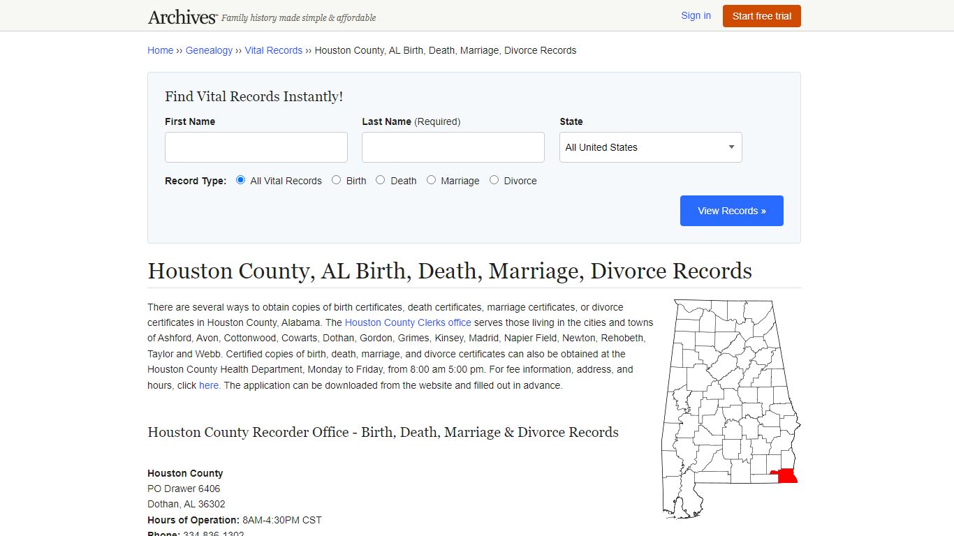 Houston County, AL Birth, Death, Marriage, Divorce Records